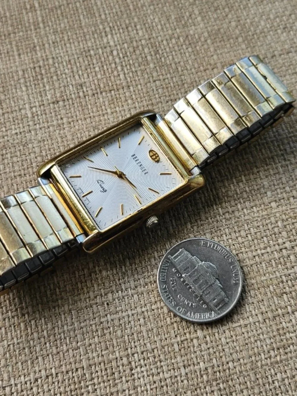 Vintage Berenger Men Wristwatch Gold Tone Metal Band Analog Quartz Wrist Watch